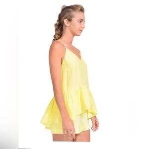 NWT CINQ À SEPT Janet Ruffle Hem Silk Racerback Top Size XXS Yellow Adjustable